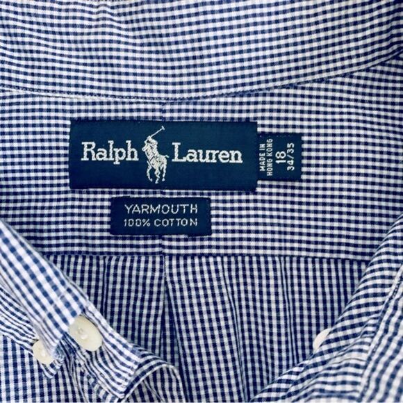 Ralph Lauren Men’s Classic Vintage Plaid Oxford Long Sleeve Blue Shirt Size 18 - Picture 6 of 7